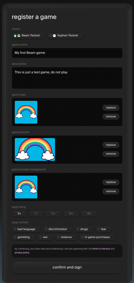 Register a Beam Game